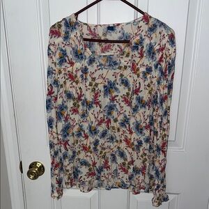 Old Navy Floral Crinkled Smocked Poet Swing Boho Blouse